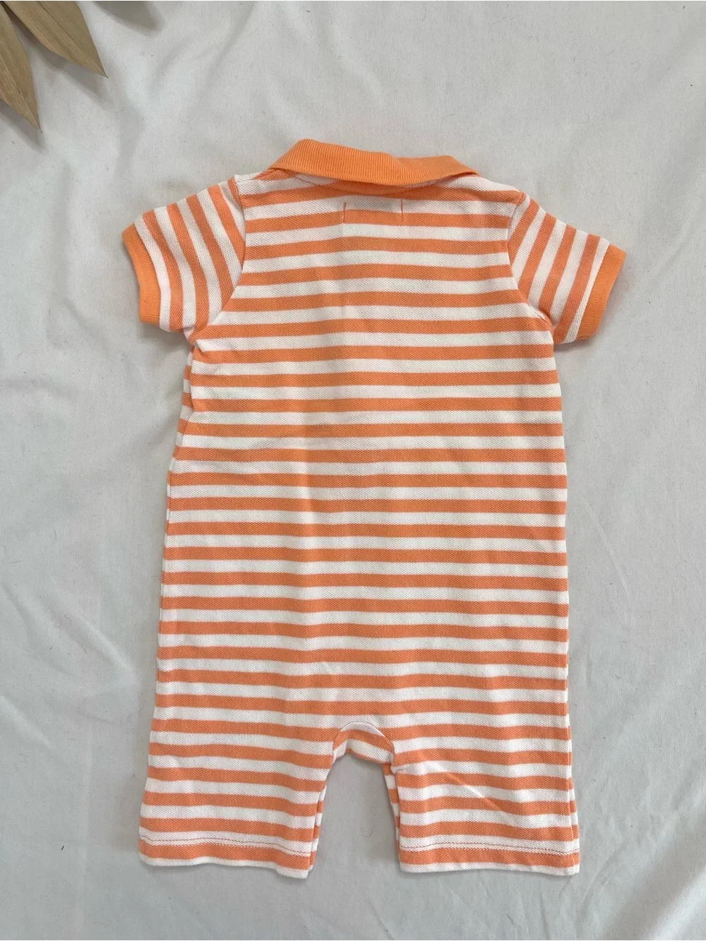Ralph Lauren Orange White Striped Cotton Polo Short Sleeve Button Up Onesie 9M